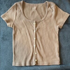 Brandy Melville Tan Fitted Crop Button Down